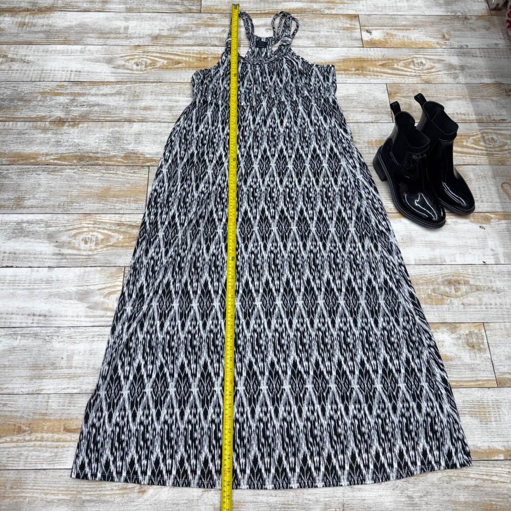 faded Glory Maxi Dress Sleeveless Ikat black white halter neckline cruise sz XXL - Picture 8 of 8